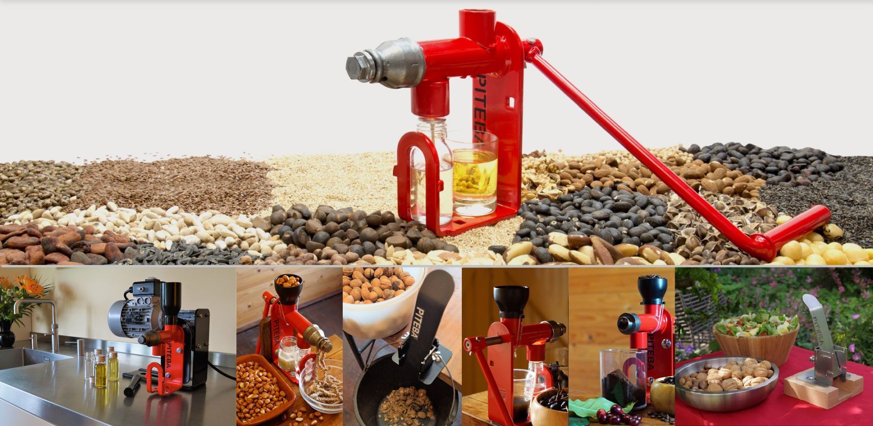 Oil press for homemade oil, manual and electric. Nutcracker for large quantities